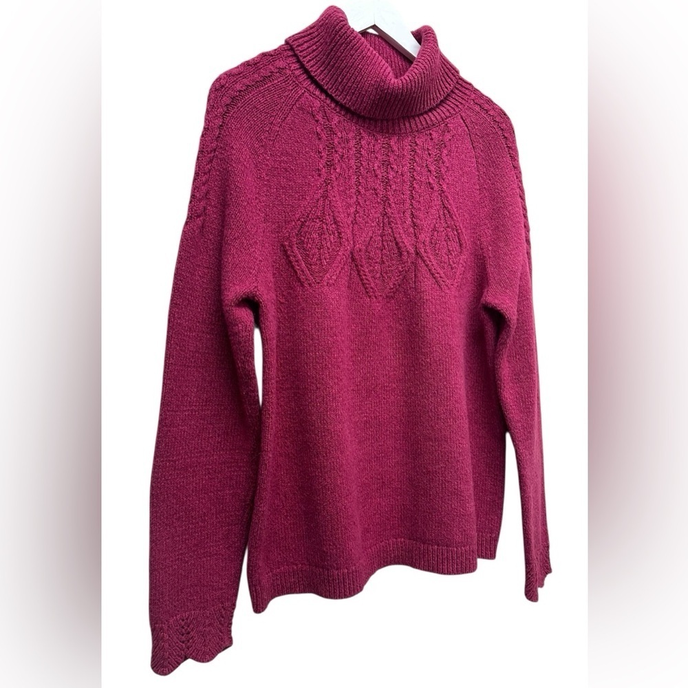 SUNDANCE Mountainview Cable-Knit Turtleneck Sweater Womens Sz L Pink Pullover - Picture 2 of 7